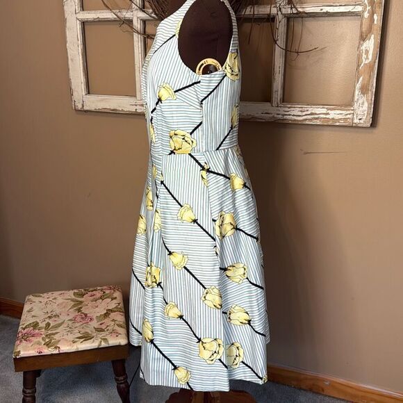 NWT Talbots fit and flare midi dress women’s size 6 yellow tulips blue black str - Picture 3 of 13